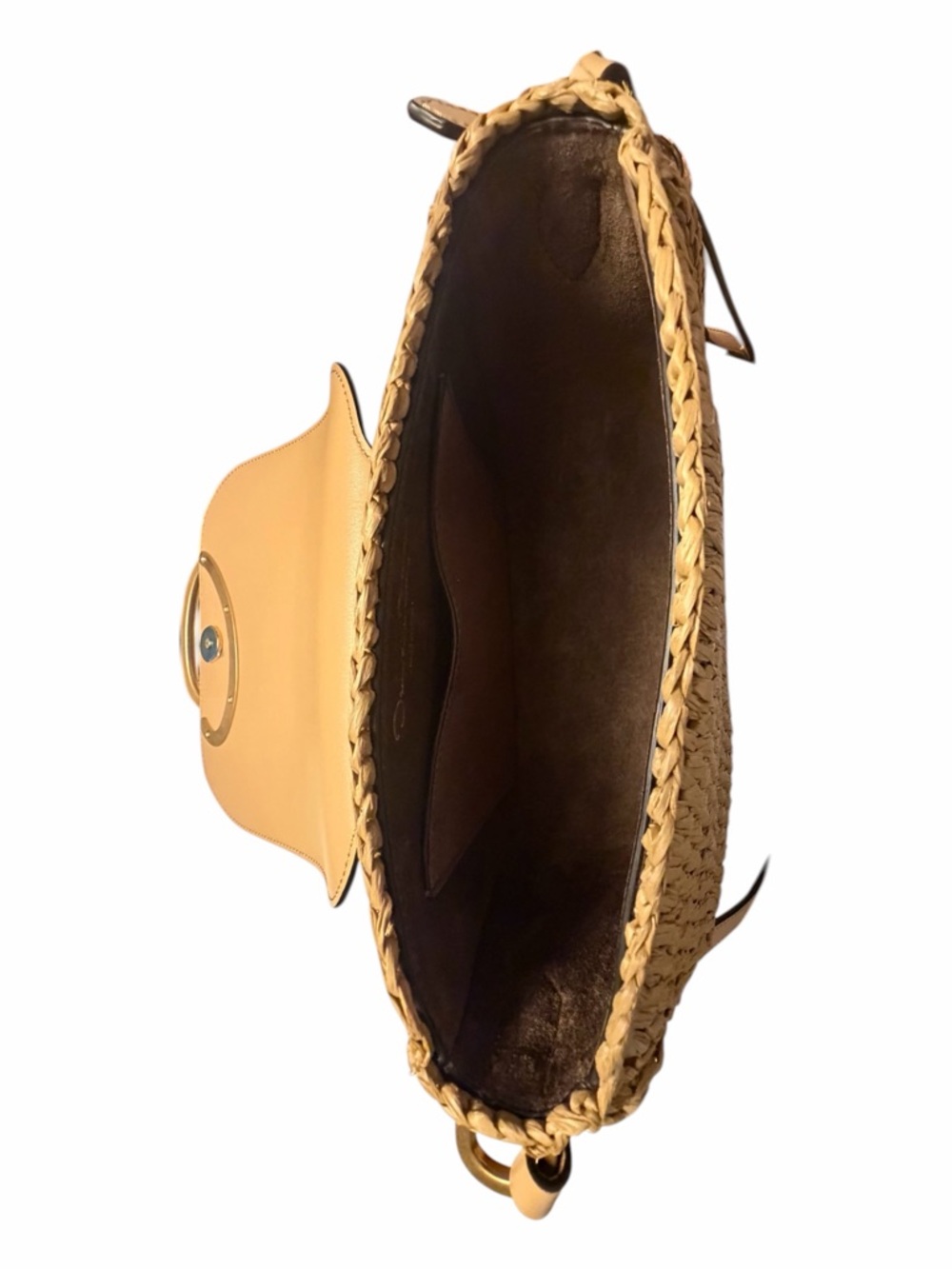 Oscar de la Renta Oath Raffia Crochet Crossbody Bag Gold Hardware NWT - Picture 8 of 12